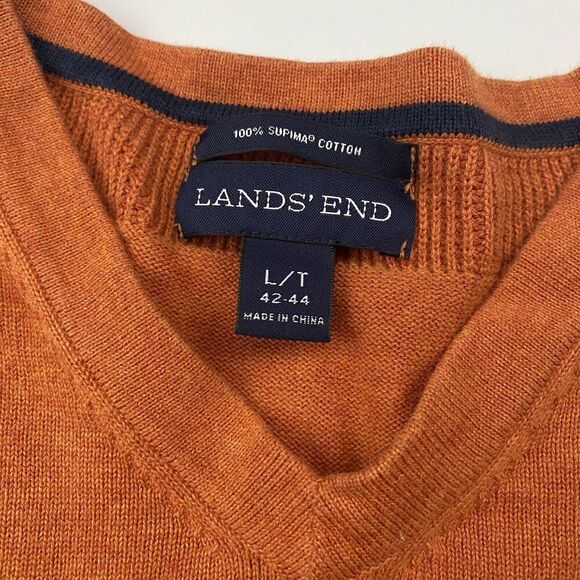 Lands End 100% Supima Cotton Orange V-Neck Sweater Sz LT Large Tall Long Sleeve - Picture 6 of 9